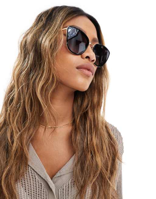 River Island - Occhiali da sole cat-eye oversize con montatura in metallo neri, 4 di 4