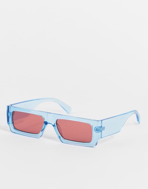 River Island - Occhiali da sole con montatura squadrata blu e lenti rosa