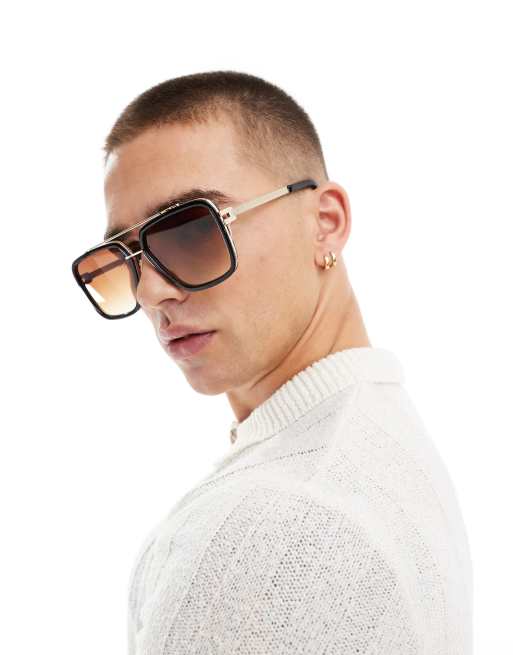 River Island - Occhiali da sole marroni con barretta