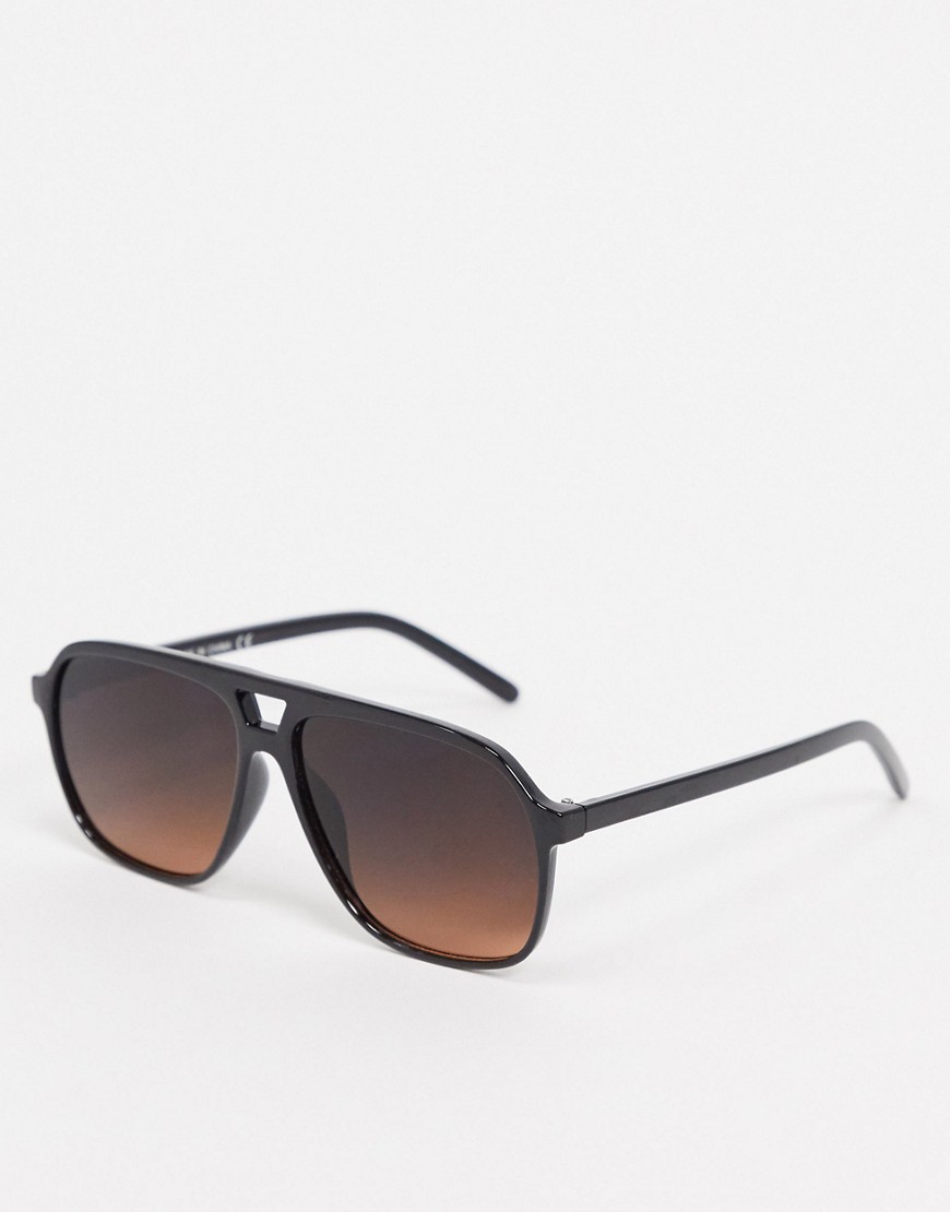 River Island - occhiali da sole modello aviatore neri in plastica-nero