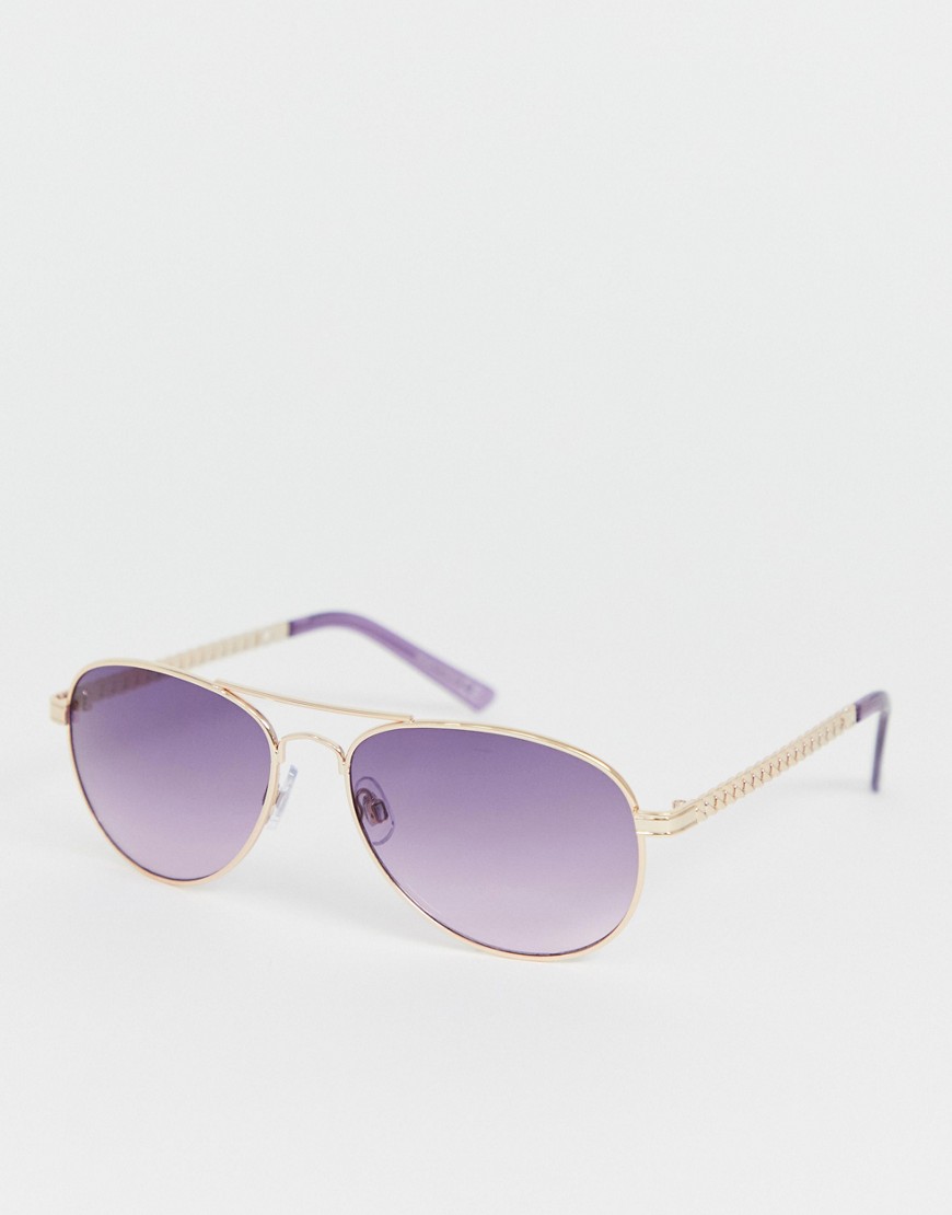 River Island - occhiali da sole modello aviatore oro con lenti lilla