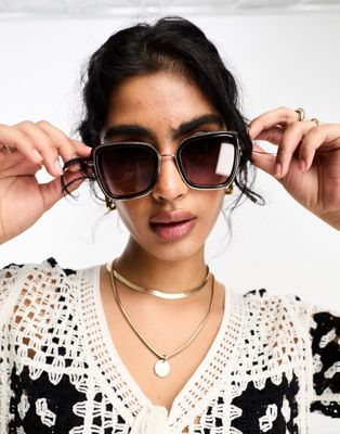 River Island oversized glasses with metal rim in brown - ASOS Price Checker