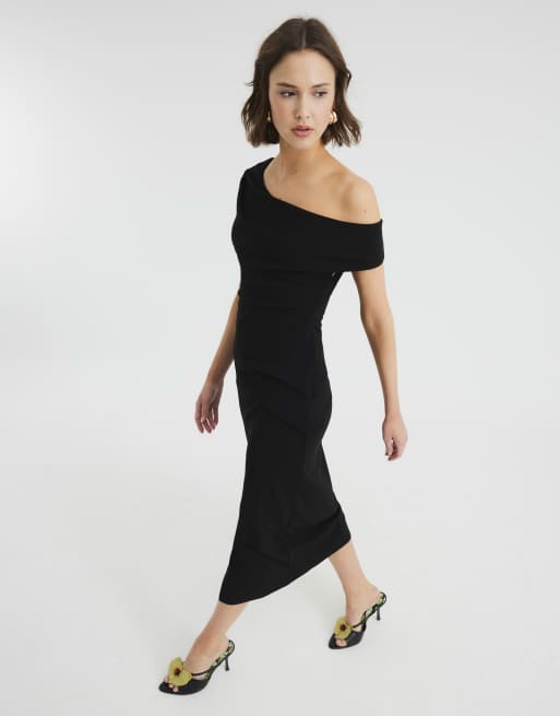 river island off the shoulder dress River Island Off shoulder layered midi dress in black