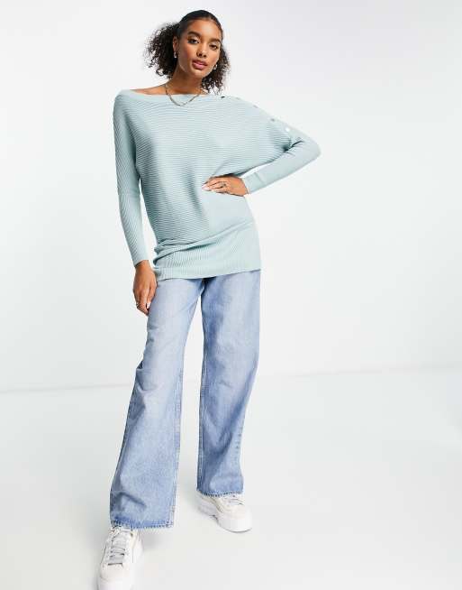 Light blue off the shoulder outlet sweater