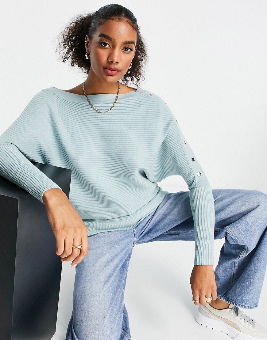 River Island off shoulder slouch sweater in light blue-Blues