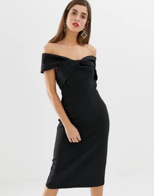 River Island off the shoulder bodycon dress in black