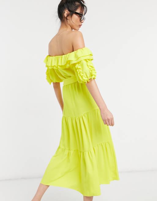 River Island off-the-shoulder midi dress in yellow, 2 of 4