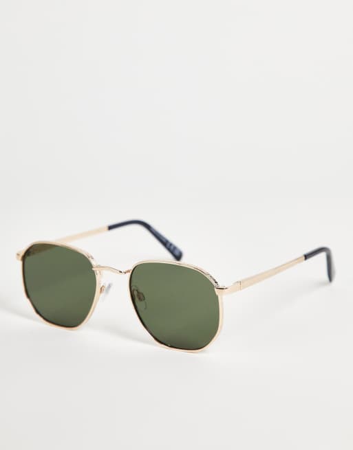 River Island – Okrągłe okulary przeciwsłoneczne ze złotymi oprawkami z wytłaczanym napisem