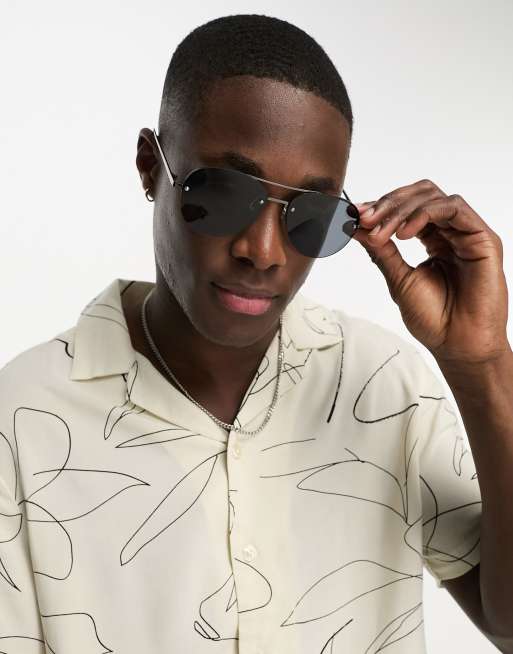 River Island – Okulary przeciwsłoneczne typu aviator bez oprawek z czarnymi przydymionymi szkłami