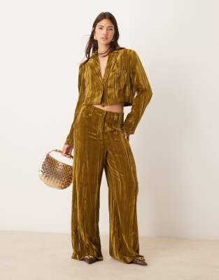 River Island - Olivengrøn cropped blazer i velour - Del af sæt - view 1