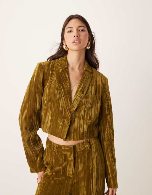 River Island – Oliwkowa aksamitna marynarka o krótkim fasonie, część zestawu