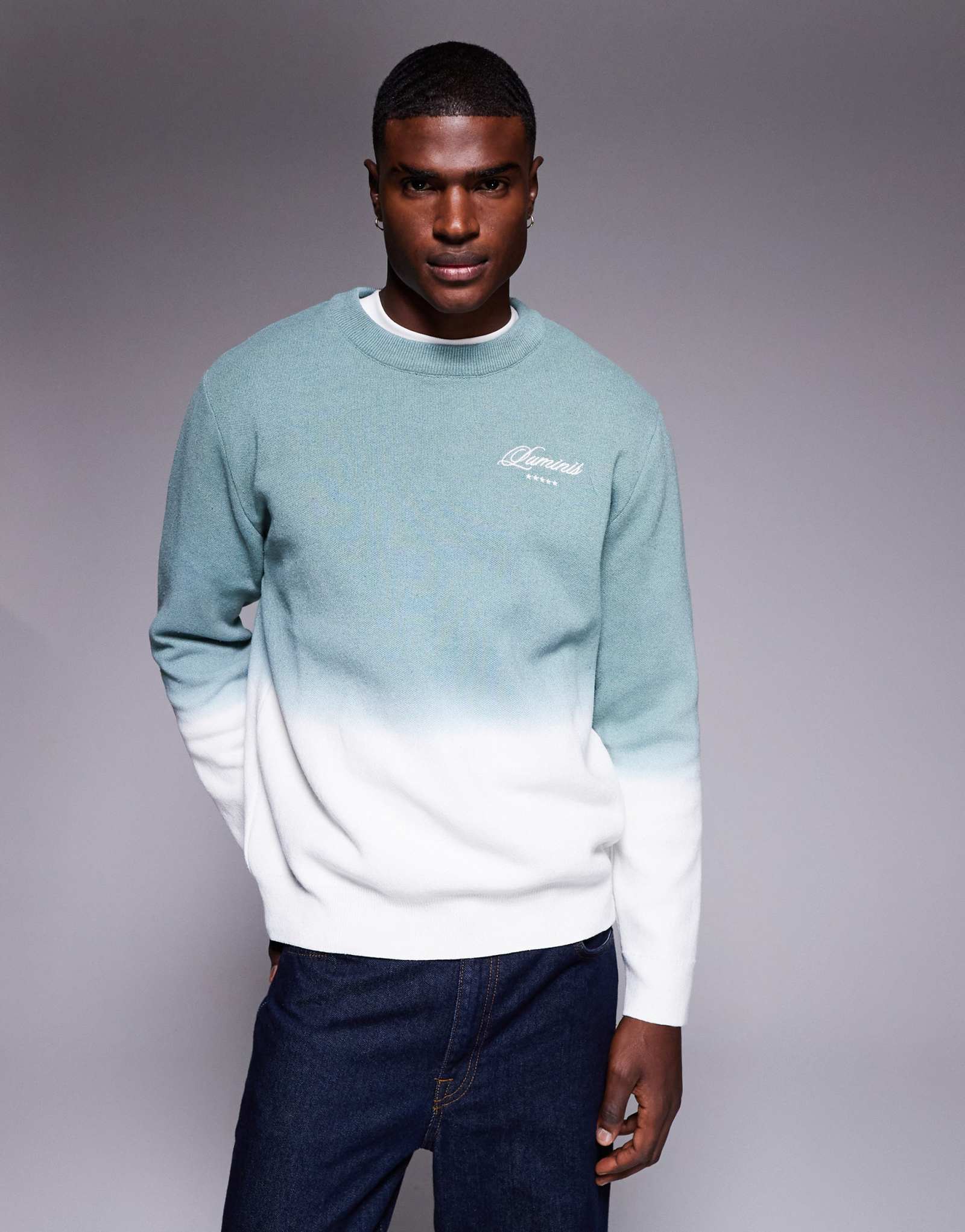 Вязаный свитер River Island ombre светло-зеленого цвета