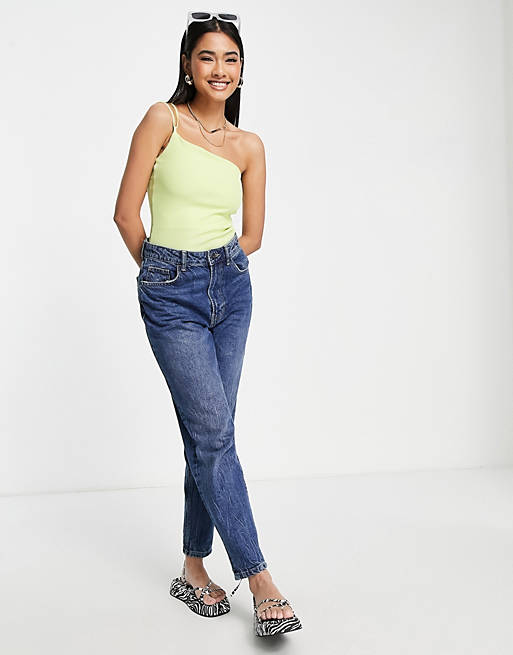 Women River Island one shoulder body in lime 