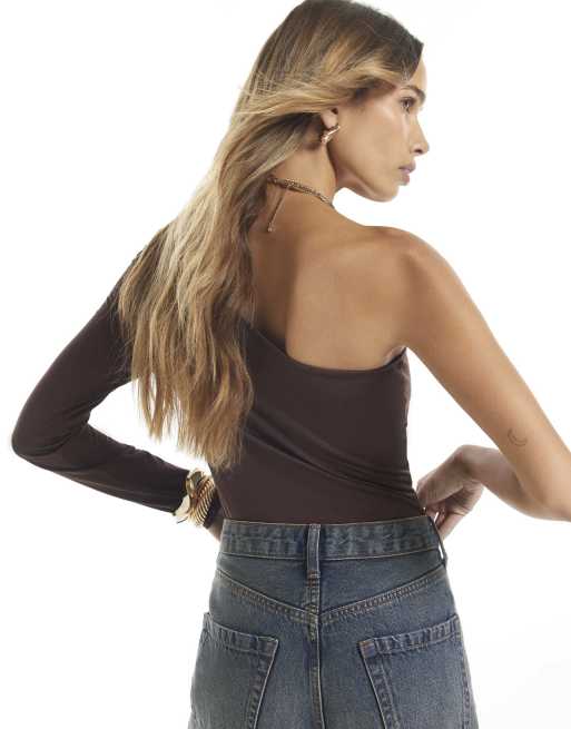 River Island One shoulder bodysuit in brown - dark, 4 of 4