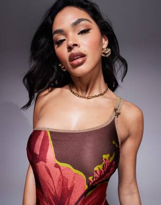 RIVER ISLAND ONE-SHOULDER FLOWER SWIMSUIT 