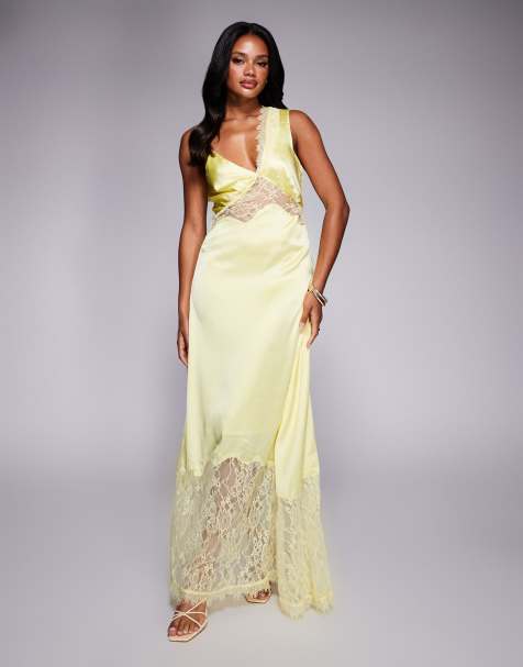 River Island one shoulder satin midi dress in yellow - view 1