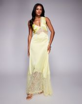 Lace & Beads off-shoulder tulle asymmetric maxi dress in red and pink floral