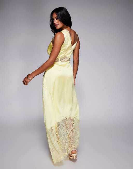 River Island one shoulder satin midi dress in yellow | ASOS