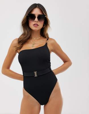 black one shoulder swimming costume