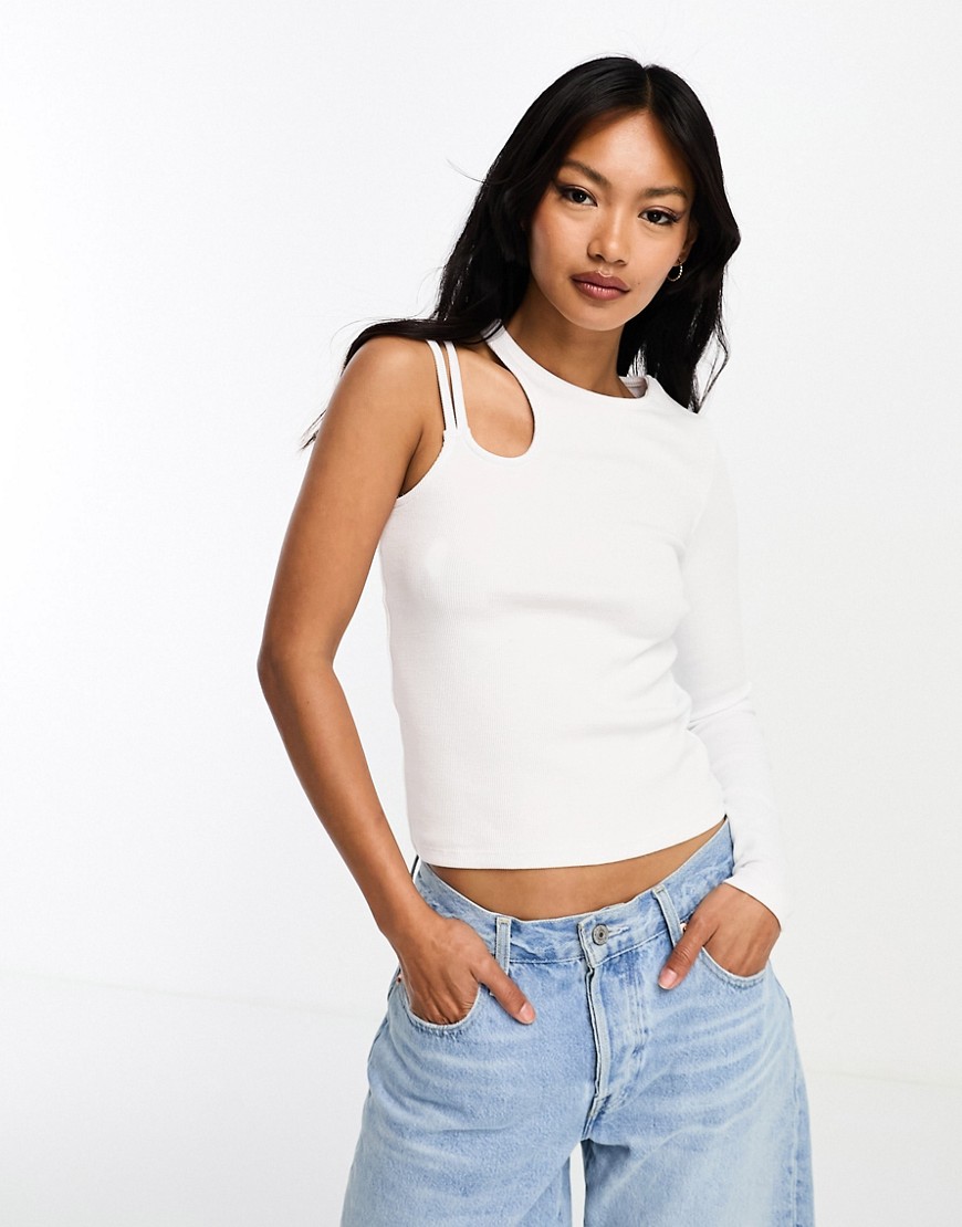 River Island one sleeve cut out top in white