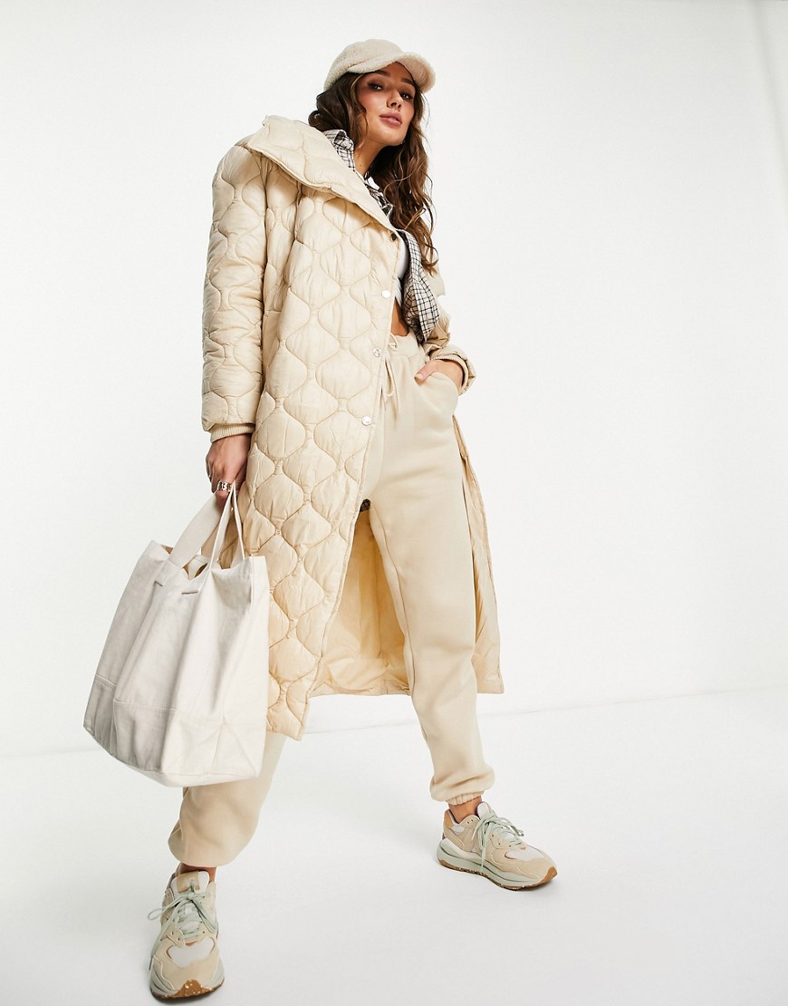 River Island onion quilt padded coat in light yellow