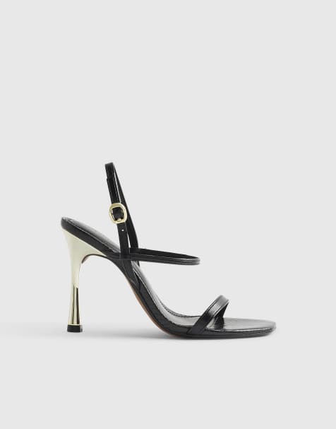 River Island open back heeled sandals in black - view 1