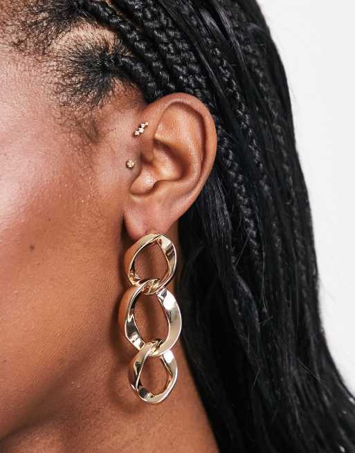 River Island open chain link earrings in gold tone