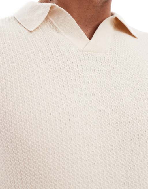 River Island open collar jumper in ecru ASOS
