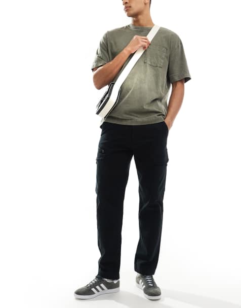 River Island open hem cargo trousers in black - view 1