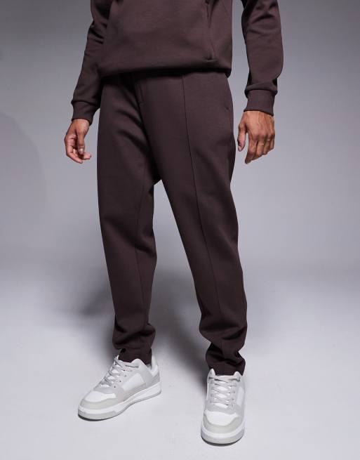 River Island open hem pintuck trackies in brown in scuba-style fabric, 2 of 5