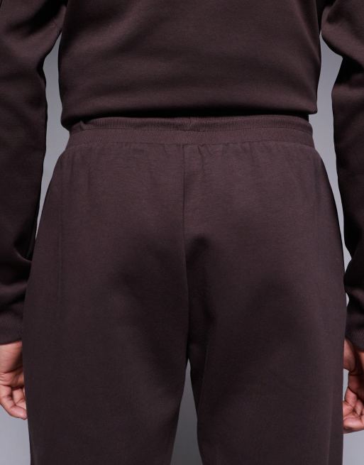River Island open hem pintuck trackies in brown in scuba-style fabric, 4 of 5