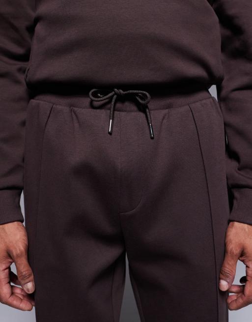 River Island open hem pintuck trackies in brown in scuba-style fabric, 5 of 5