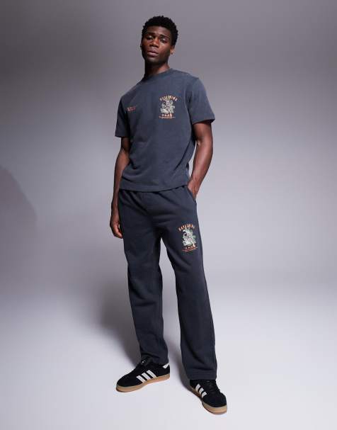 River Island open hem trackies in washed black (part of a set) - view 1