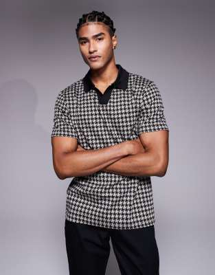 River Island Open Neck Polo Top In Black