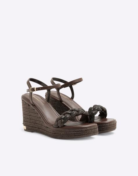 River Island open toe embellished wedges in dark brown - view 1