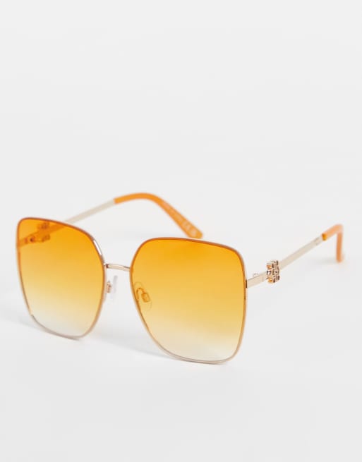 River Island - Orange glamourøse firkantede solbriller i metal