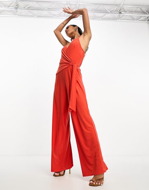 River Island - Orange slå-om-jumpsuit med brede ben