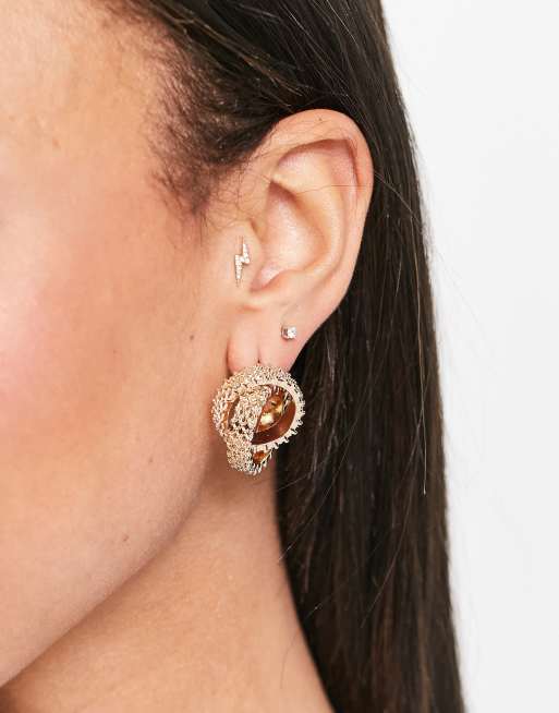River Island - Orecchini a bottone incrociati zigrinati color oro