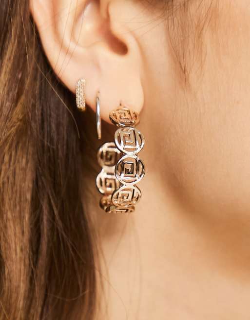 River Island - Orecchini a cerchio con motivo greco color oro