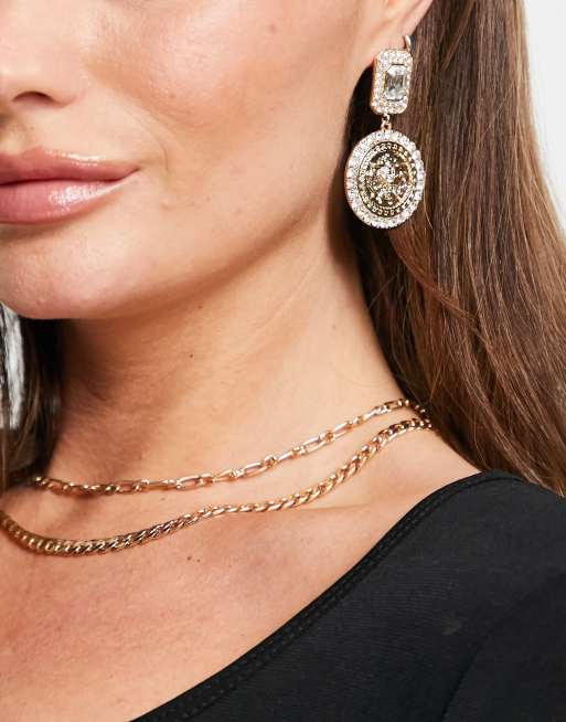 River Island - Orecchini oro con pendente a moneta con strass