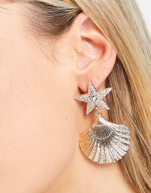 River Island - Orecchini pendenti color oro con conchiglia