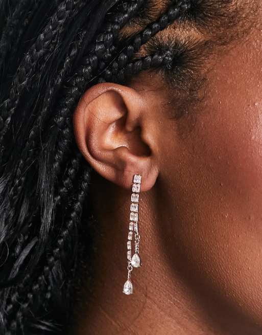 River Island - Orecchini pendenti color oro rosa con pavé