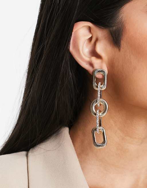 River Island - Orecchini pendenti con catena color oro 