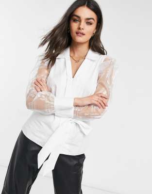River Island Organza Poplin Wrap Blouse In White ModeSens