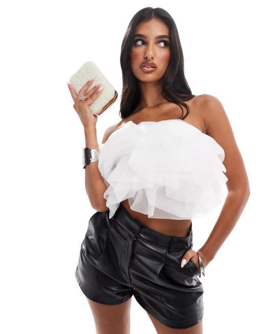 River Island organza ruffle bandeau top in white