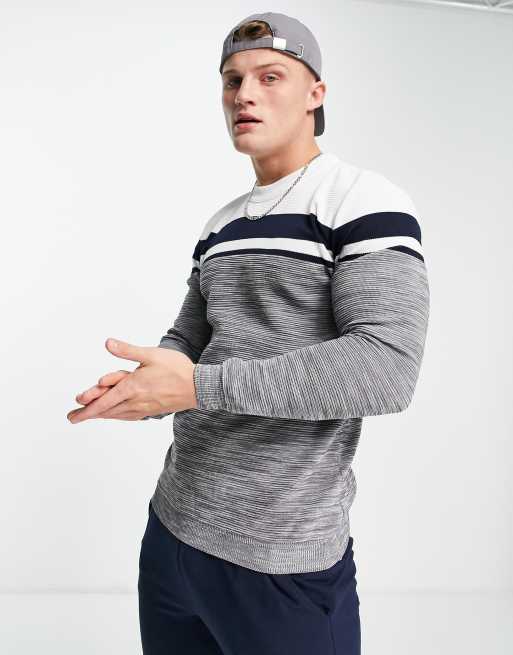 River Island Ottoman block crew jumper in grey