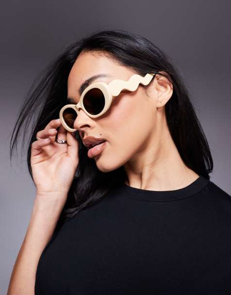 River Island - Ovale cremehvide solbriller - view 1