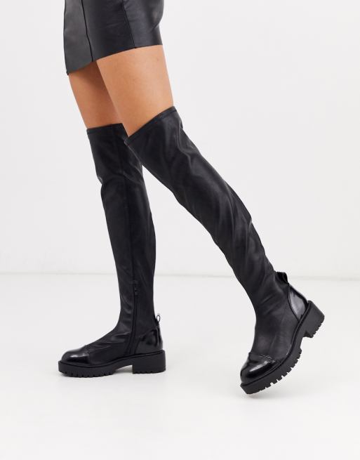 River Island over the knee flat boot in black | ASOS