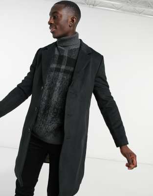 river island overcoat in black