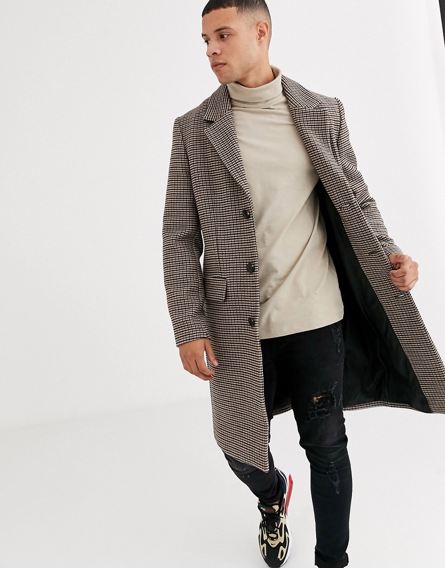 River Island overcoat in brown check